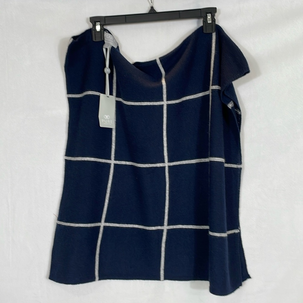 Pure Collection 100% Cashmere Wrap Scarf NWT Navy And Gray Check